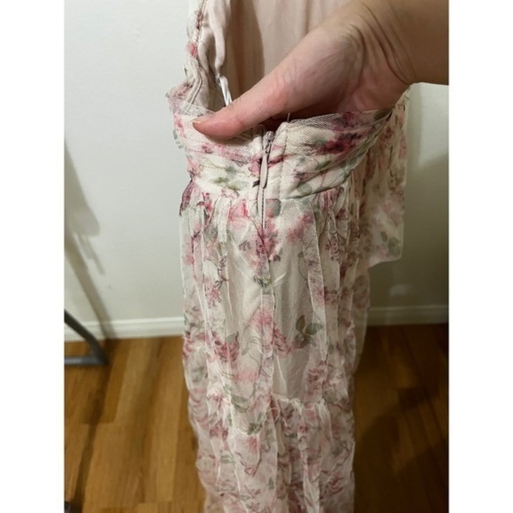 NWT Lulus Ethereal Love Blush Floral Pleated Tiered Tie-Back Maxi Dress Medium - Picture 10 of 12